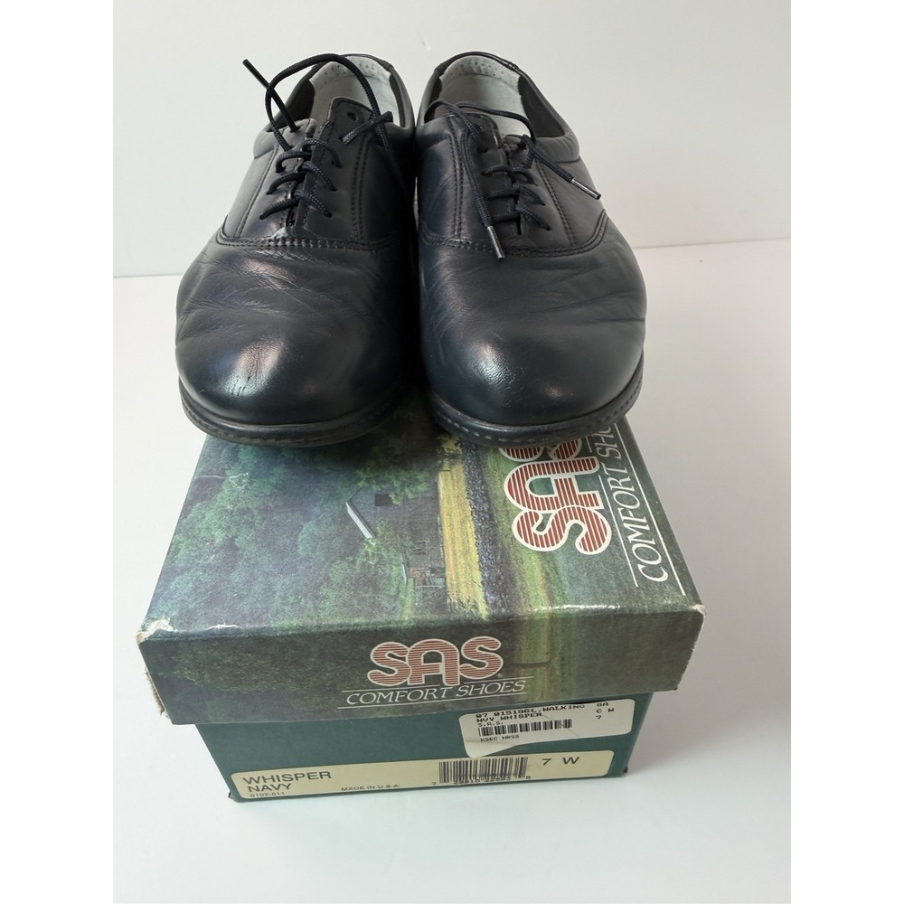 SAS Whisper Women's 7 W Navy Leather Lace-Up Shoes Tripad Comfort